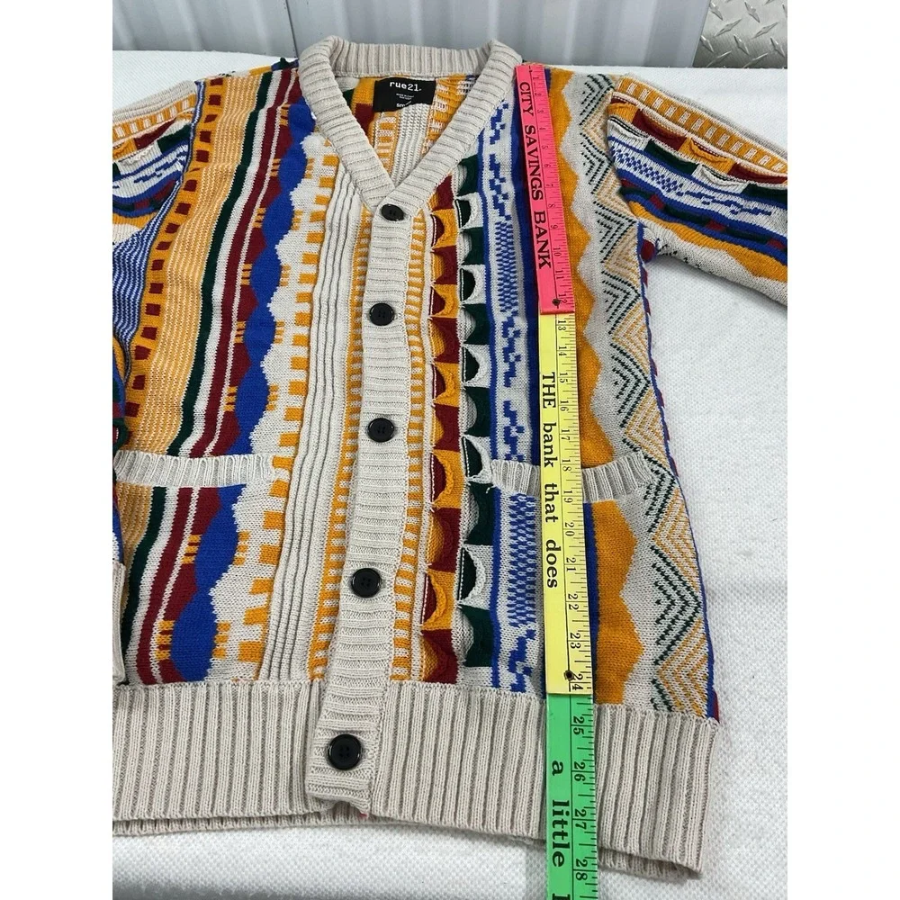Grandpa 3D Knit Patterned Cardigan SM Colorful Stripe Indie Boho Artsy‎ Textured